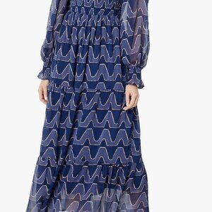 Moon River Blue Textured Smocked Midi Dress, Size M